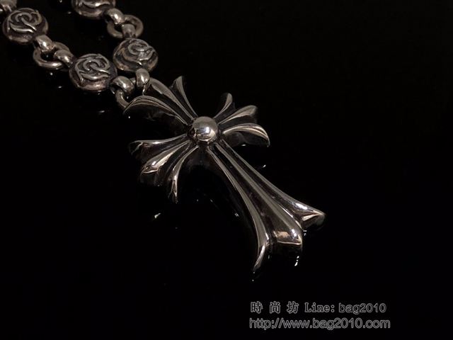 chrome hearts銀飾 克羅心花蕾圓珠固定十字項鏈 克羅心純銀項鏈 克羅心首飾品  gjc2013